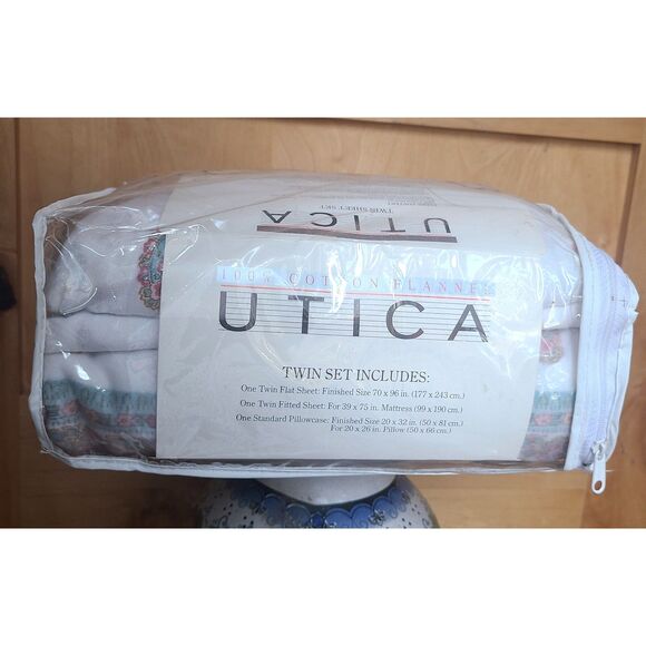 Utica 100% Cotton Flannel Twin Sheet Set NEW Flat Fitted & Pillowcase Paisley - Picture 6 of 7